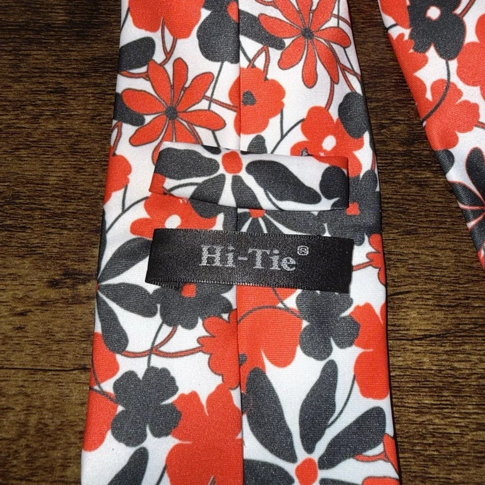 Hi-Tie Red Black White Floral Tie &‎ Pocket Square Set Mens Necktie Slim Skinny